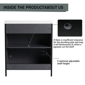 Modern Freestanding Bathroom Vanity With Resin Sink & Soft Close Cabinet Doors