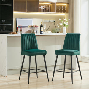 Adjustable Iron Feet Velvet Green Bar Chairs Set of 2