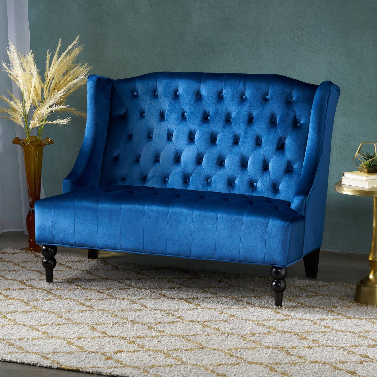 Upholstered Loveseat with Wing Back and Diamond Tufting - Multiple Colors