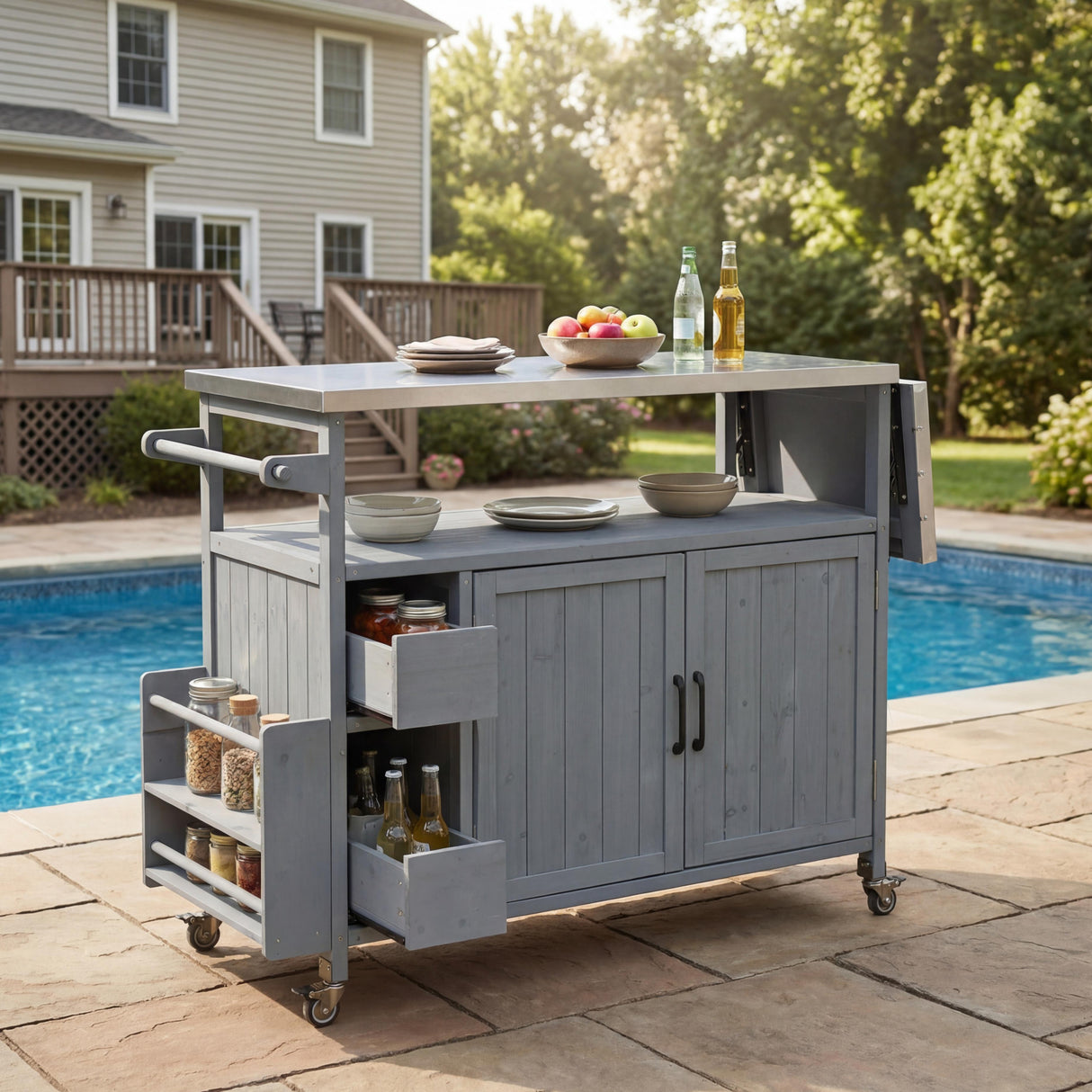 54.33" Farmhouse Rolling Outdoor Kitchen Cart