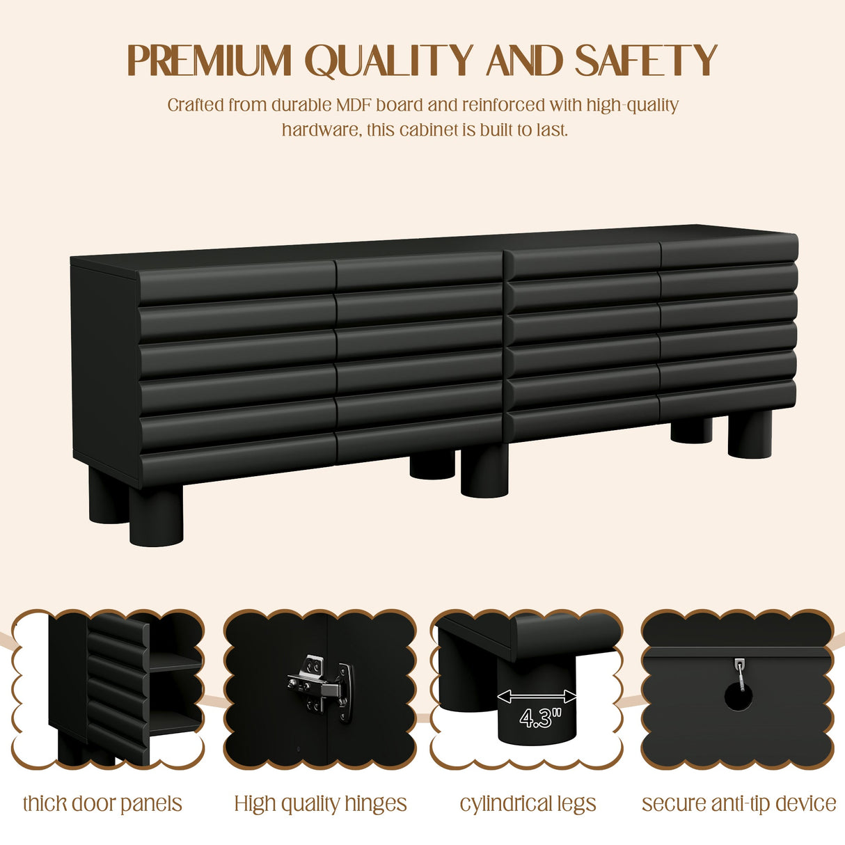 Stylish Thick Wavy Door TV Cabinet with Adjustable Shelves