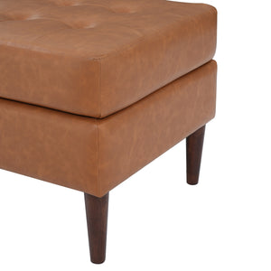 Upholstered PU Leather Ottoman, Solid Wooden Legs