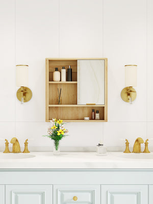 Natural Wood Finish Wall Mounted Mirror Cabinet
