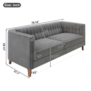 Modern 3 Seater Sofa, Upholstered Couch With Curved Armrests