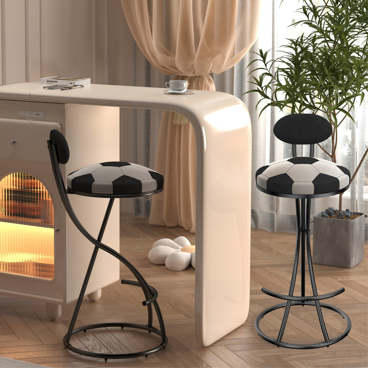 Upholstered S-shaped Barstools Set of 2