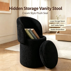 Upholstered Makeup Stool with Storage and Foldable Backrest