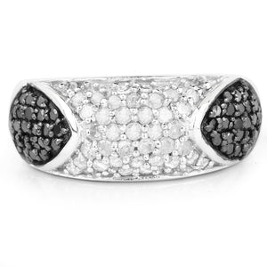0.99 Carat Genuine Black Diamond and White Diamond .925 Sterling Silver Ring