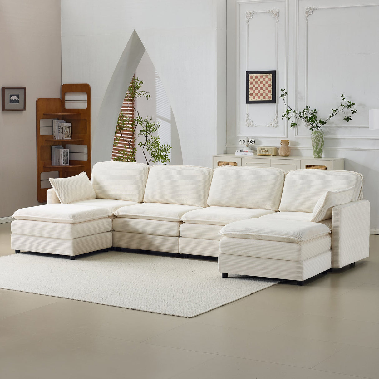136" Plush Cloud 3-seater Sofa: Modular Design with Footstools