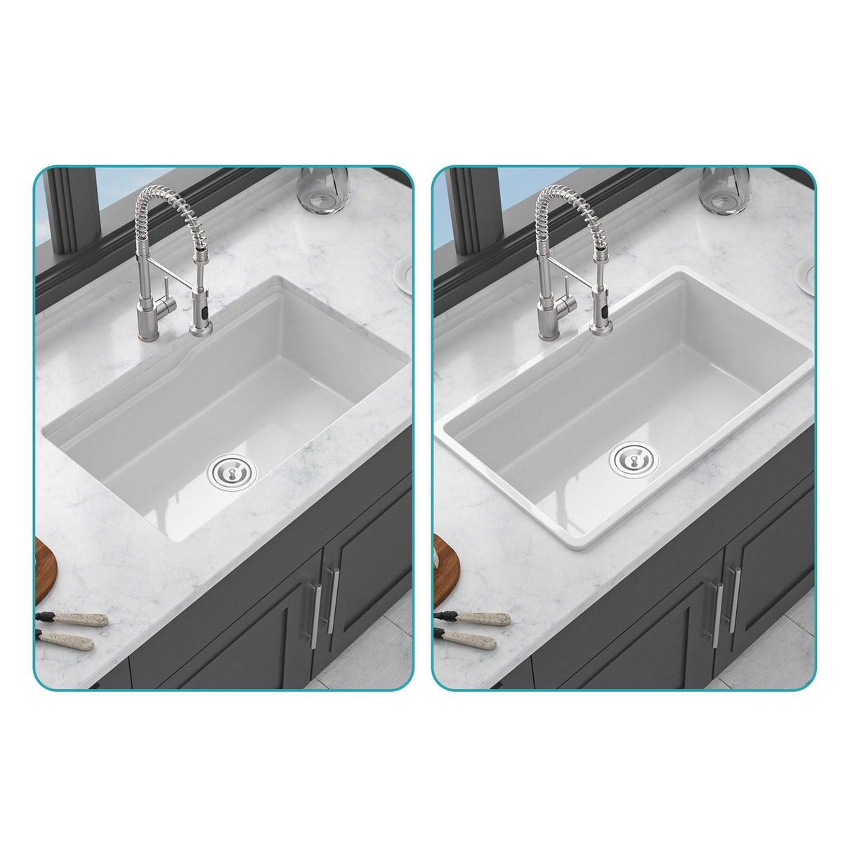 Undermount Workstation Single Bowl Porcelain Ceramic Kitchen Sink