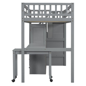Loft Bed With Stairs, Bookshelf, Drawers, Desk & Wardrobe, Space Saving Multifunctional Furniture