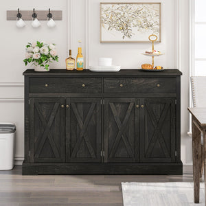 Vintage Sideboard with 2 Drawers and Four Doors for Living Room