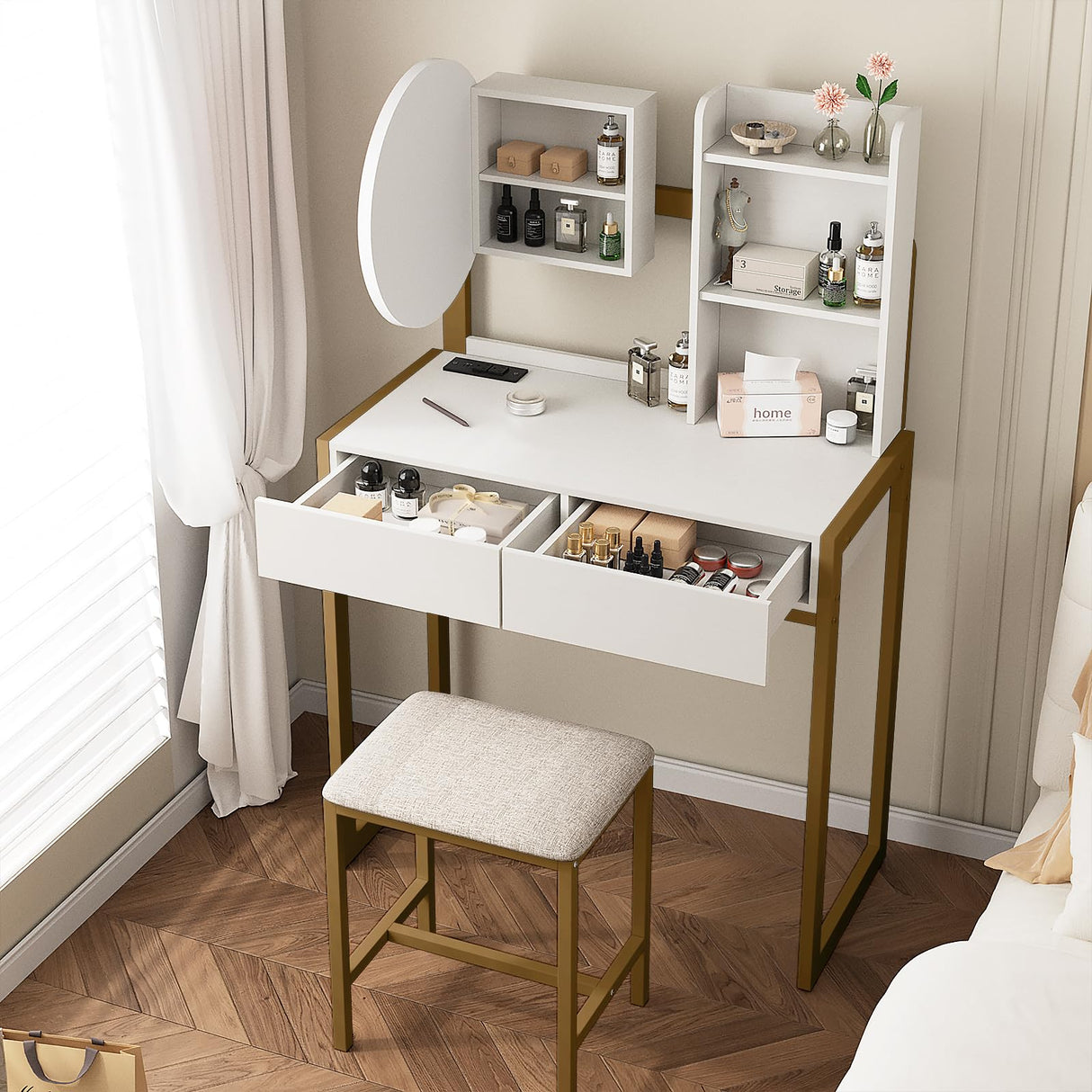 Small Vanity Desk with Mirror and Lights