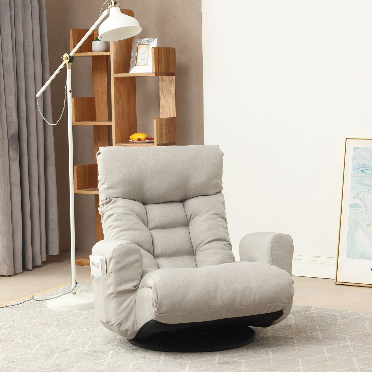 Modern With Metal Frame Swivel Game Lounge Chair With Adjustable Headrest And Waist Support, 360 Degree Rotatable Leisure Chair For Living Room - Gray