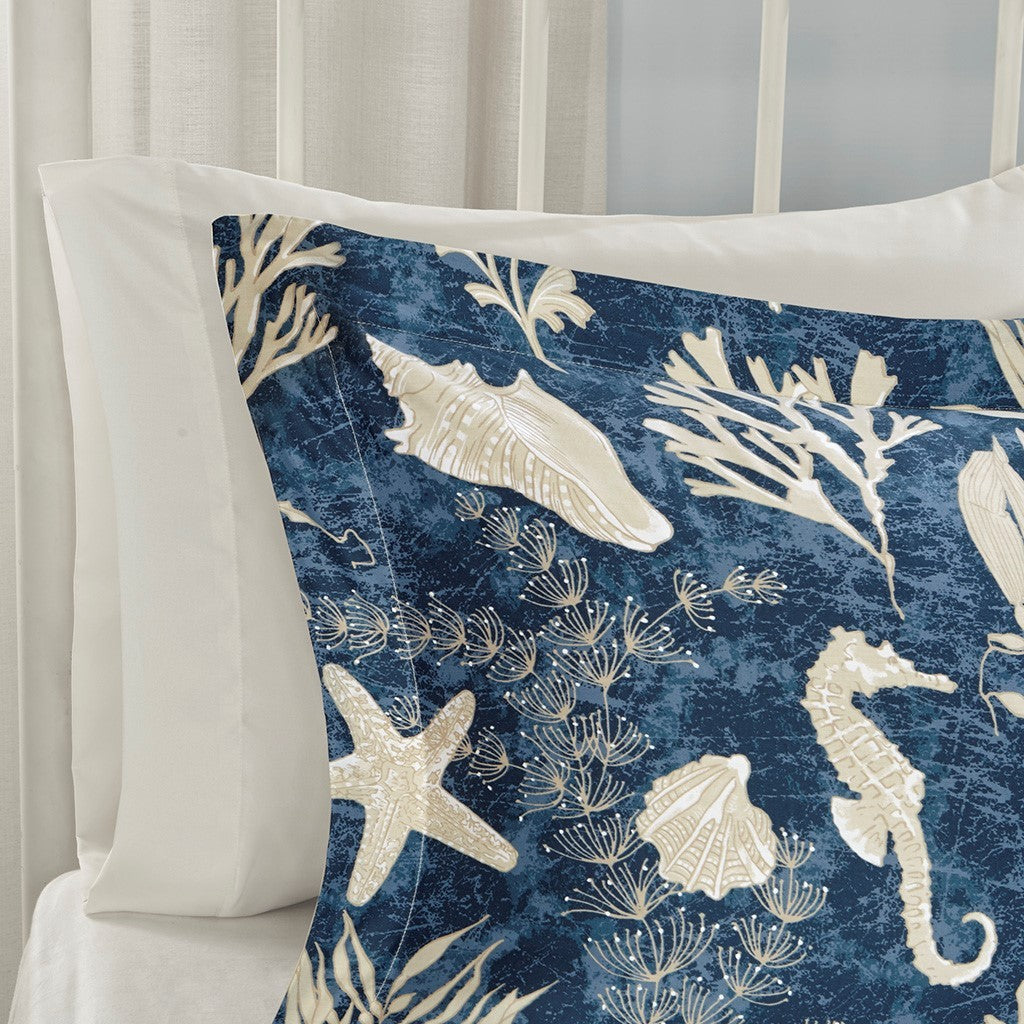 7 Piece Cotton Sateen Comforter Set Blue California King