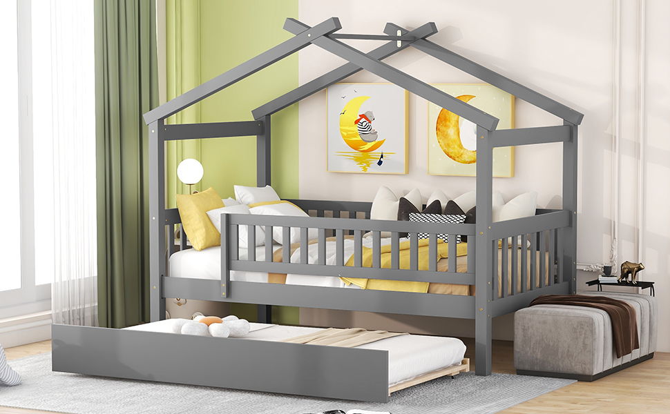 Creativity House Bed With Twin Size Trundle
