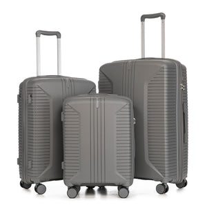 3-Piece PP Spinner Wheel Luggage Set 20'/24'/28' Silver Grey