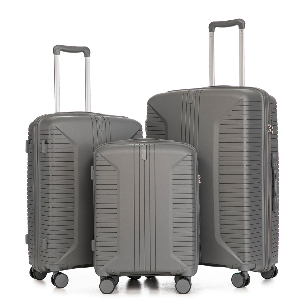 3-Piece PP Spinner Wheel Luggage Set 20/24/28 Silver Grey
