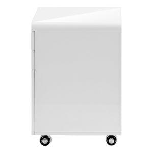 File Cabinet, Rolling Mobile, Storage Drawers, Printer Stand, Office, Work, Glossy Contemporary, Modern - White