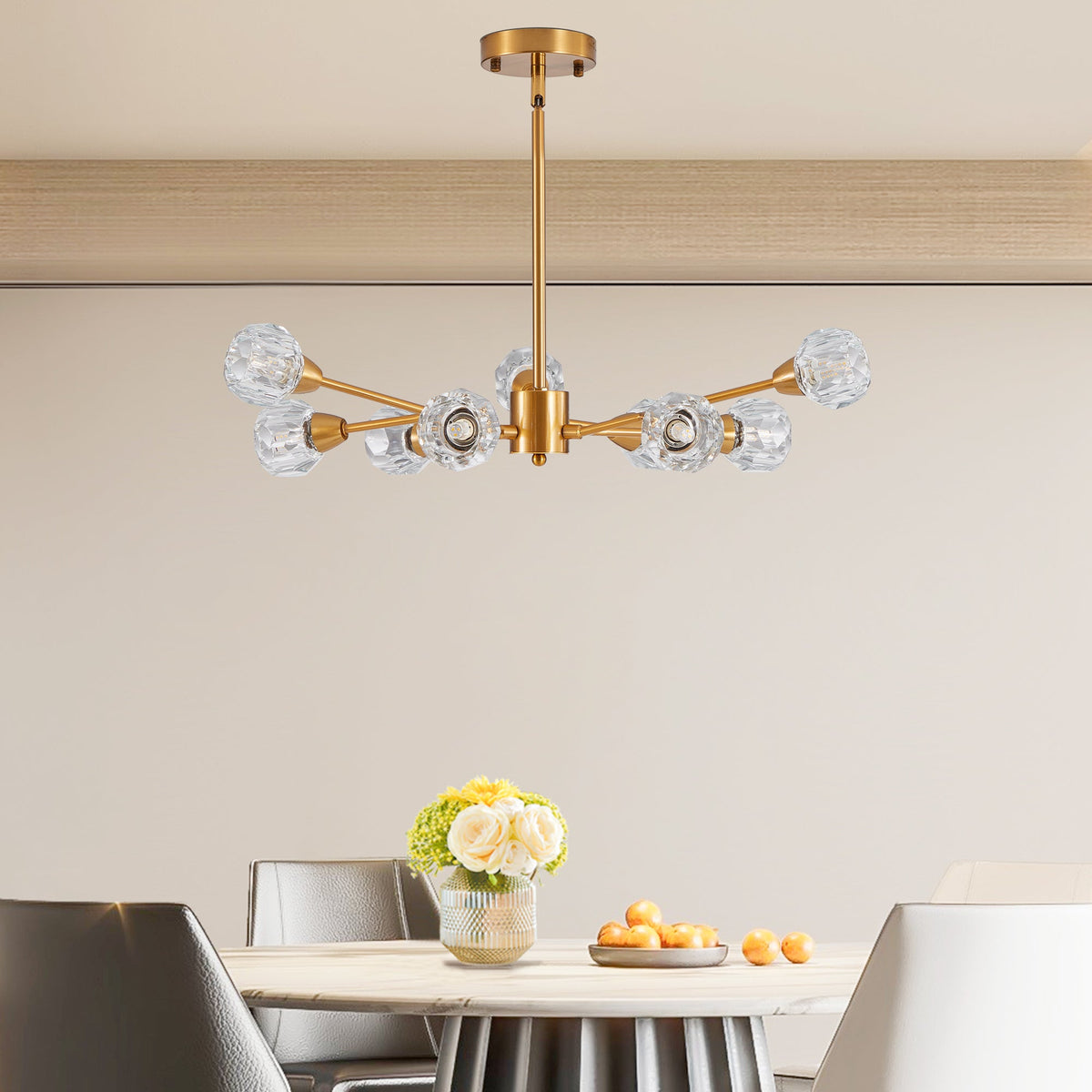 28" Modern Crystal Chandelier with 9 Lights - Golden