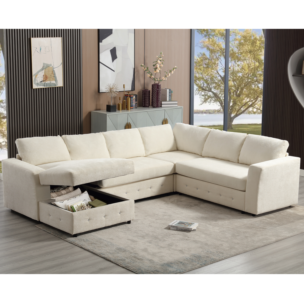 110.75" Sectional Sofa with Chaise Storage