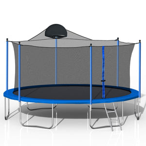 14Ft Trampoline with Safety Enclosure and Basketball Hoop - Blue