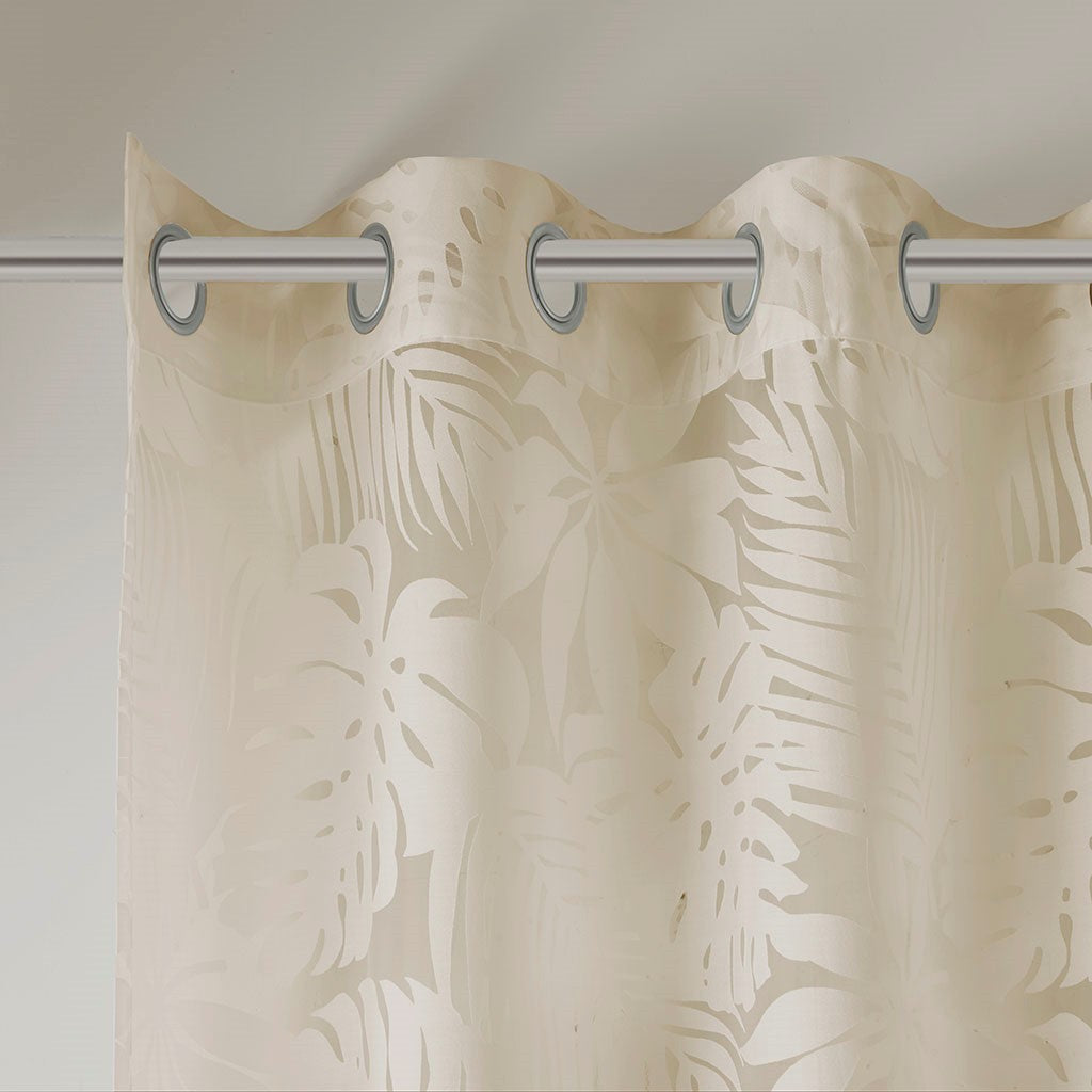 Palm leaf burnout window sheer