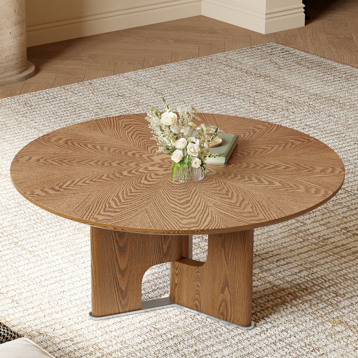 Rustic Ash Wood Veneer Coffee Table