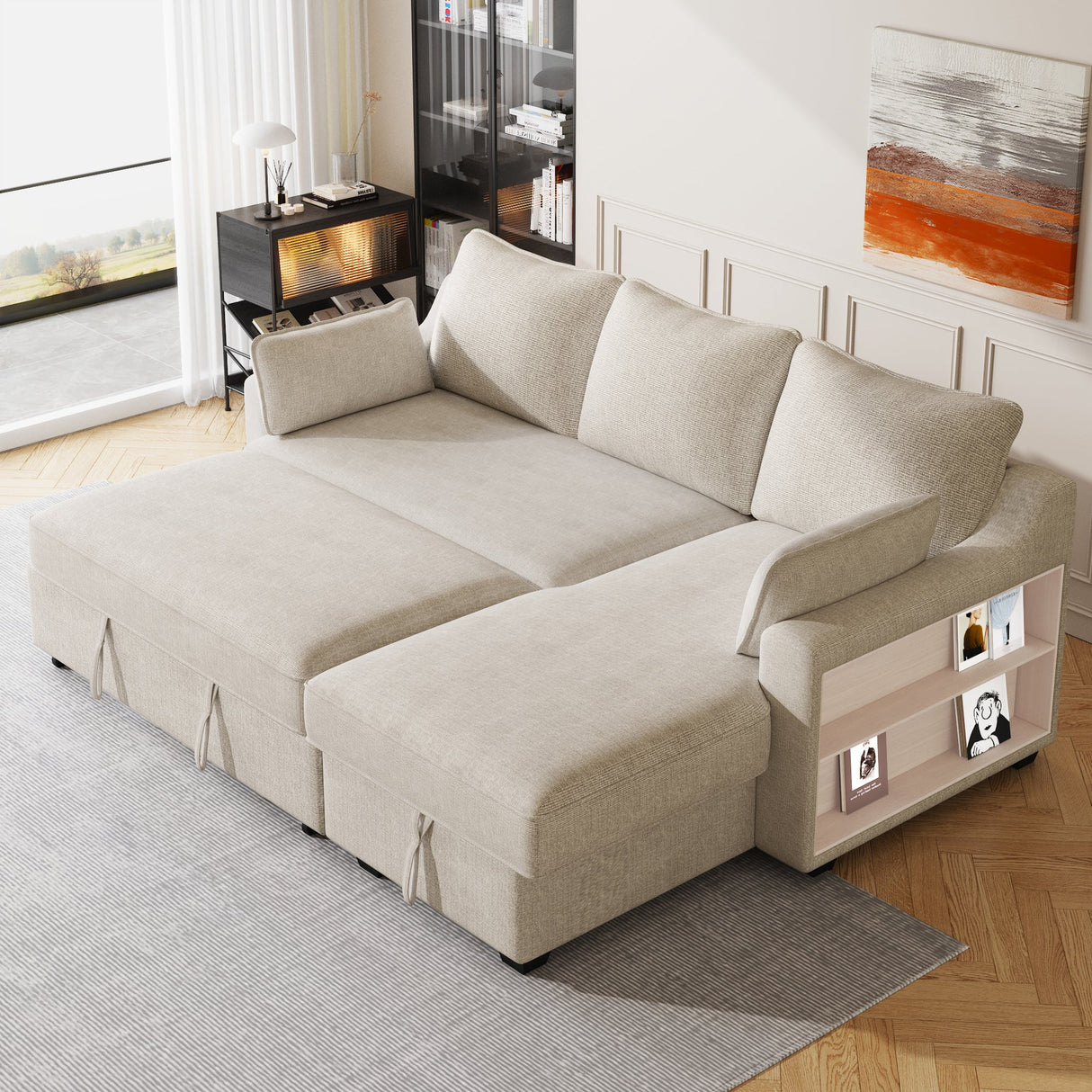 The Lionel Multifunctional Chenille Convertible Sofa Bed - USB and Storage