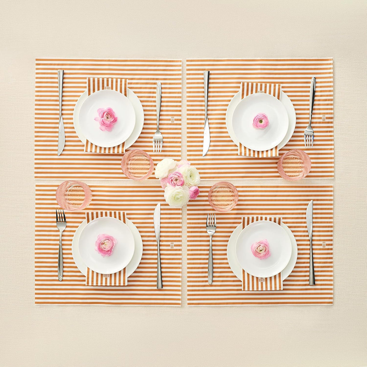 Tonal Striped Disposable Napkin Set in Orange, 100 Pieces