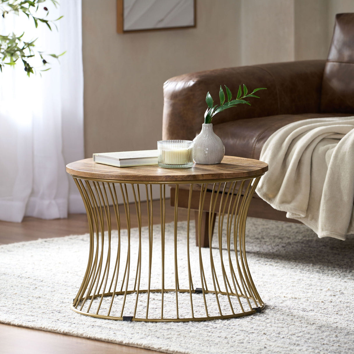 Ameliarae - Handcrafted Boho Mango Wood And Iron Coffee Table - Natural