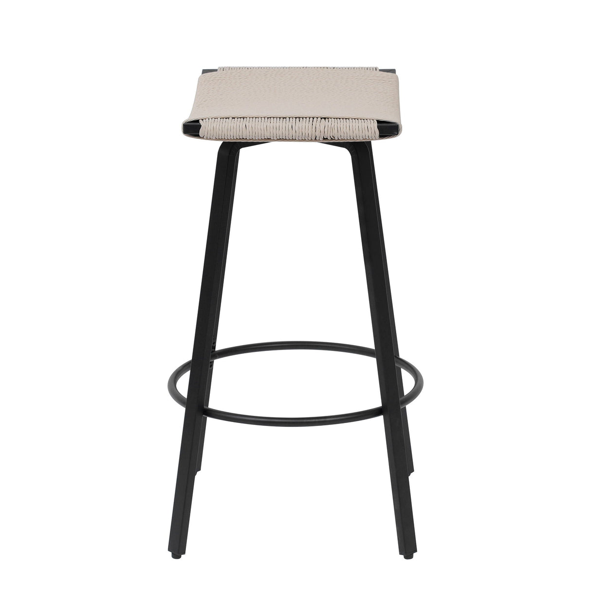 Counter Height Bar Stools Backless Handwoven Kitchen Dining Chairs With Round Footrest (Set of 2) Weaving Pub Stoo - Creamy White