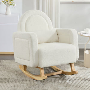 Accent Rocking Chair With Curved Back & Pillow, Base, Ultimate Comfort For Living Room Or Nursery - Cream White