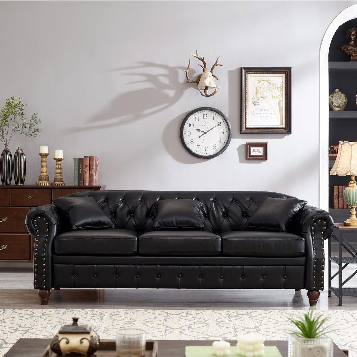 85.8'-Living-Room-Chesterfield-Sofa-Classic-Tufted-Design-Faux-Leather-PU-Upholstered-Sofa-with-Storage-(Black)-Sofas-&-Sectionals