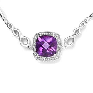 .925 Sterling Silver 10mm Cushion Cut Amethyst Gemstone and Diamond Accent Lariat 4â€-10â€ Adjustable Bolo Bracelet (H-I Color, SI1-SI2 Clarity)
