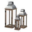 Set-of-3,-Silver-and-Natural-Wood-Lanterns,-L:11x11x32'-M:8.5x8.5x23'--S:6x6x17'-Lanterns