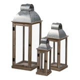 Set-of-3,-Silver-and-Natural-Wood-Lanterns,-L:11x11x32'-M:8.5x8.5x23'--S:6x6x17'-Lanterns