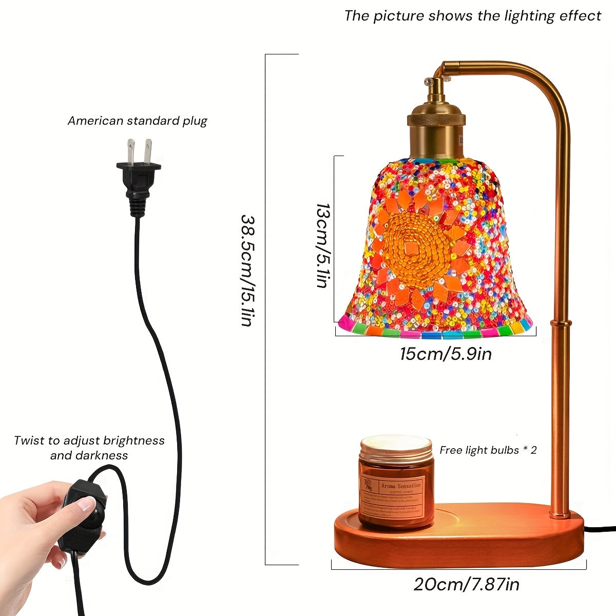 Turkish Mosaic Candle Lamp – Dimmable Glass Table Light for Bedroom & Holidays