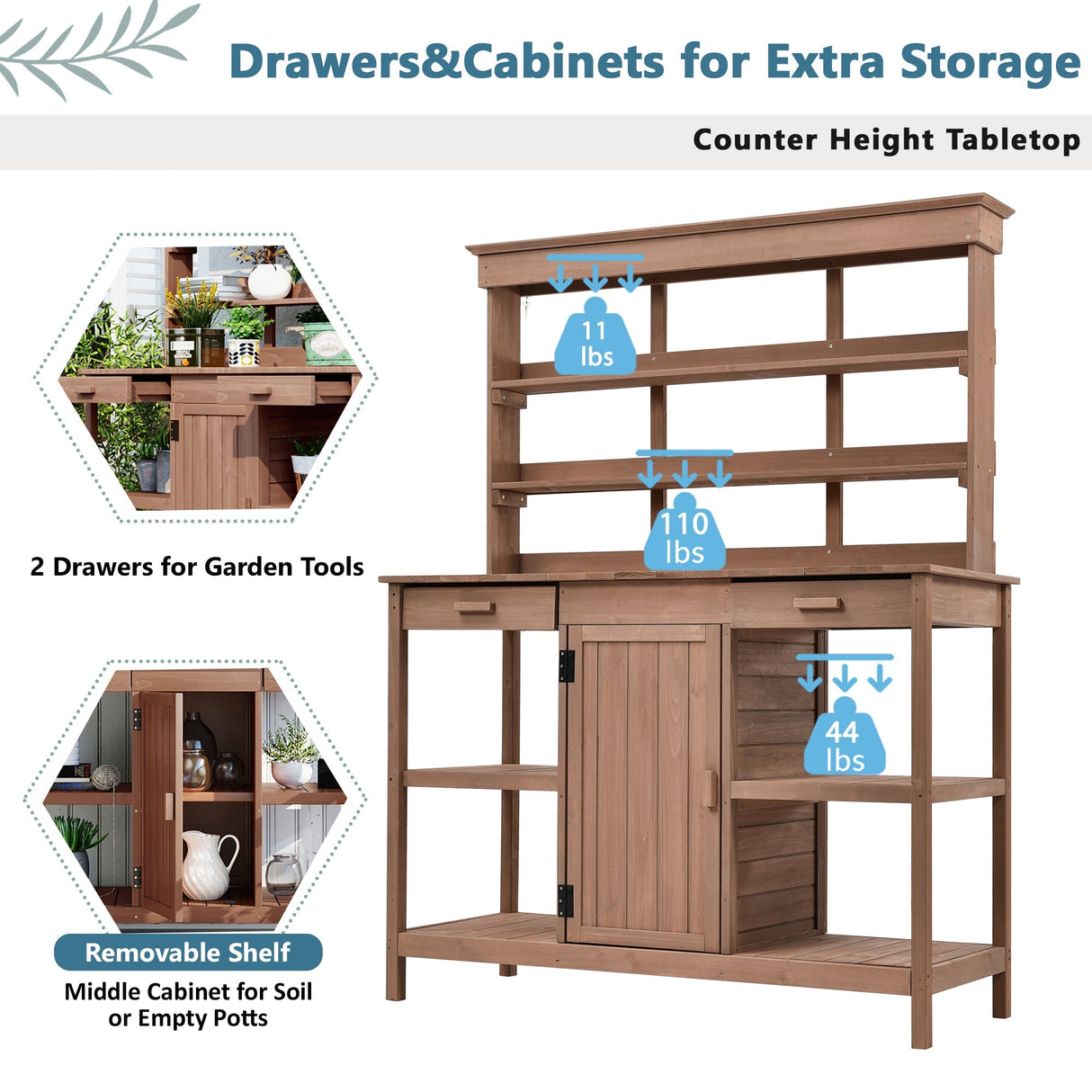 TOPMAX 66' Large Outdoor Farmhouse Wooden Potting Bench Table