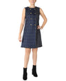 Julia Jordan Women's Yarn Dyed Tweed Double Breasted A Line Dress with Contrast Print, Navy/Gold, 8