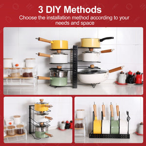 Adjustable Pot Rack Kitchen Storage Organizer - Black