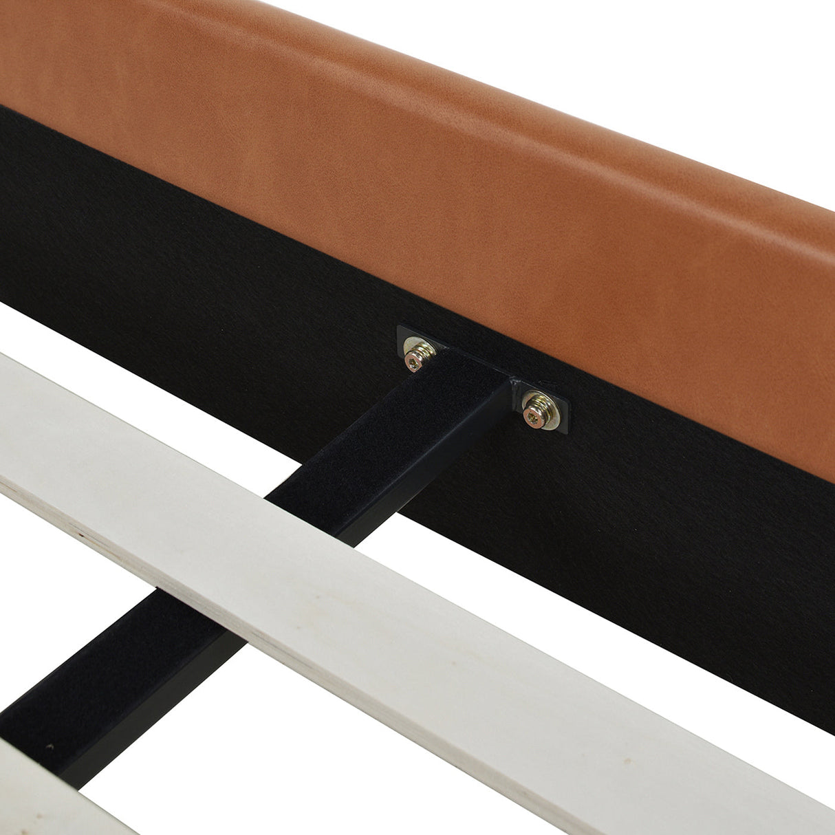 Aspen Vertical Tufted Modern Headboard Platform Bed Set, Queen, Caramel Tan Brown Faux Leather