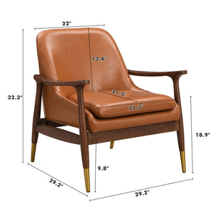 Mid-Century Accent Chair With Cushioned Seat, Brass Tipped Legs
