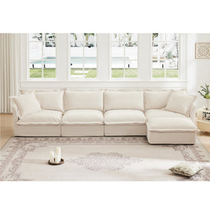 Slipcovered L Shape Sectional Long Sofa Couch - 4 Seater