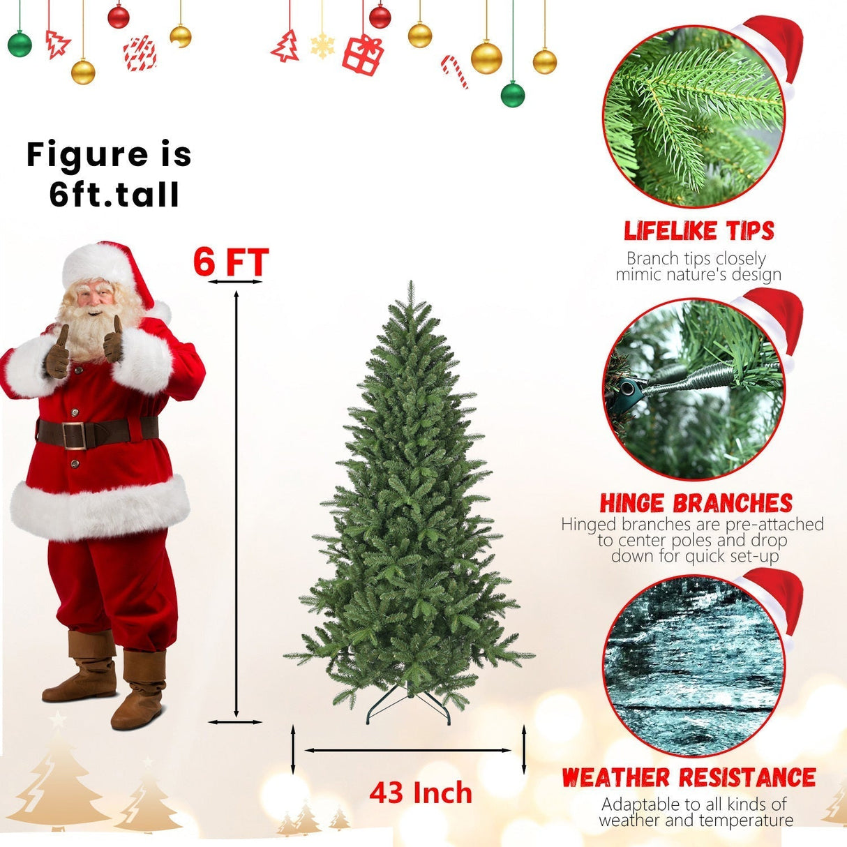 6ft Artificial Christmas Tree with 1168 Branch Tips Full Lush Pine