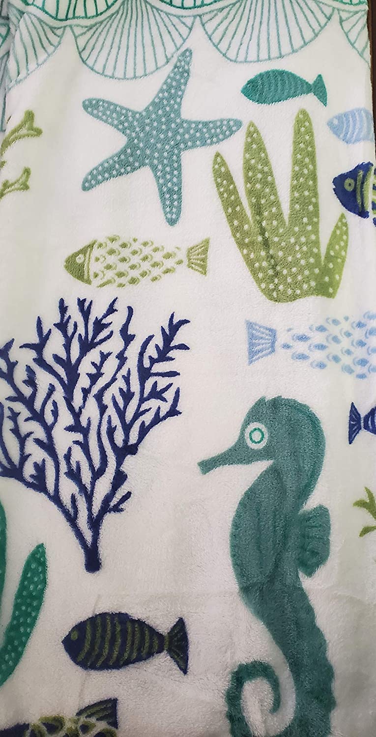 Corales de marina blue coral seahorse oceanic microplush throw blanket ocean blanket for boys and girls and kids of any age (50" x 60")