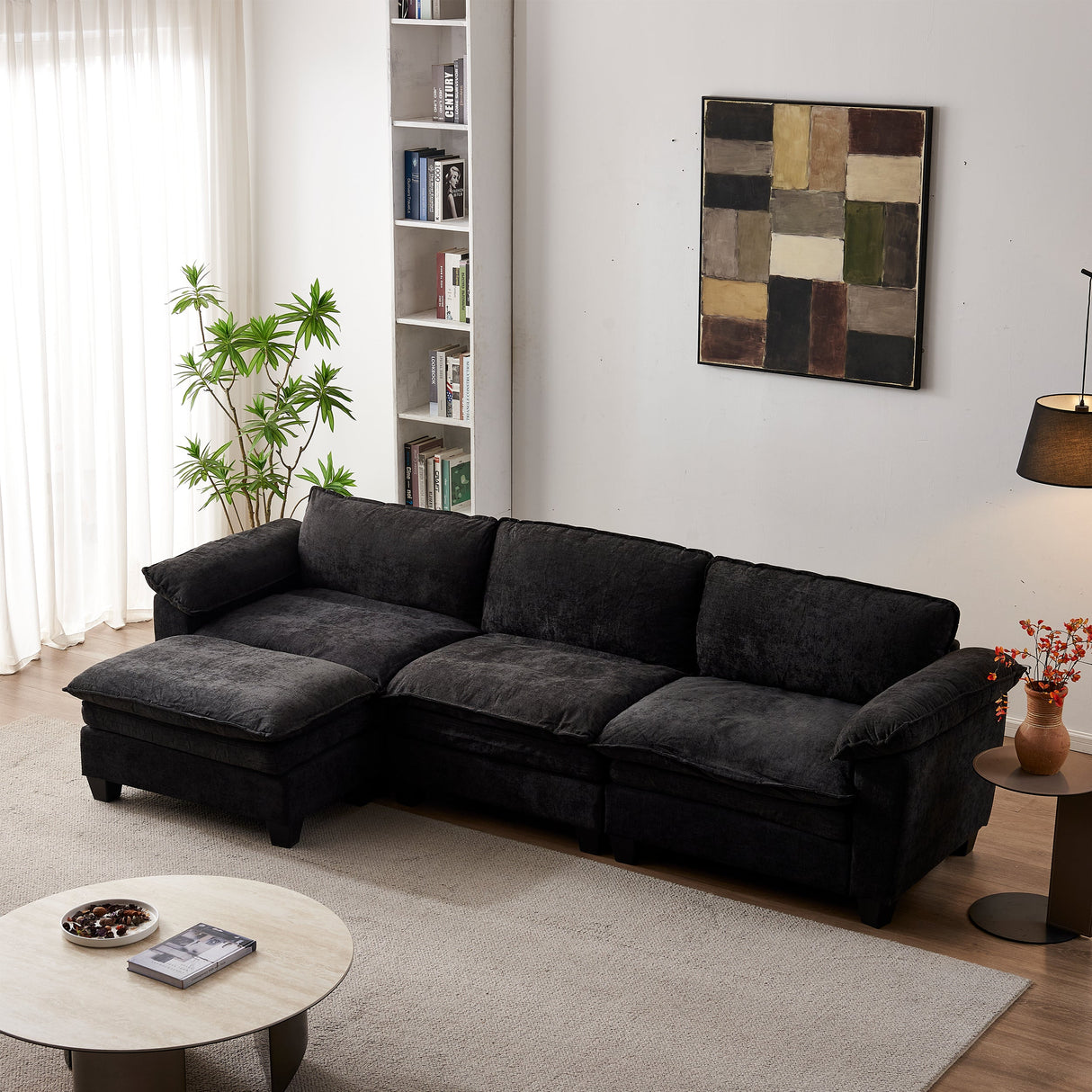 Luxury Couch with Ottoman in Soft Chenille