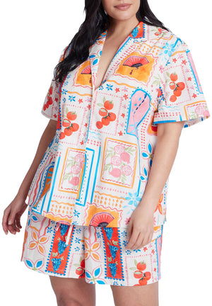 ELOQUII Women's Plus Size Relaxed Short Sleeve Button Down - 20, Souvenir