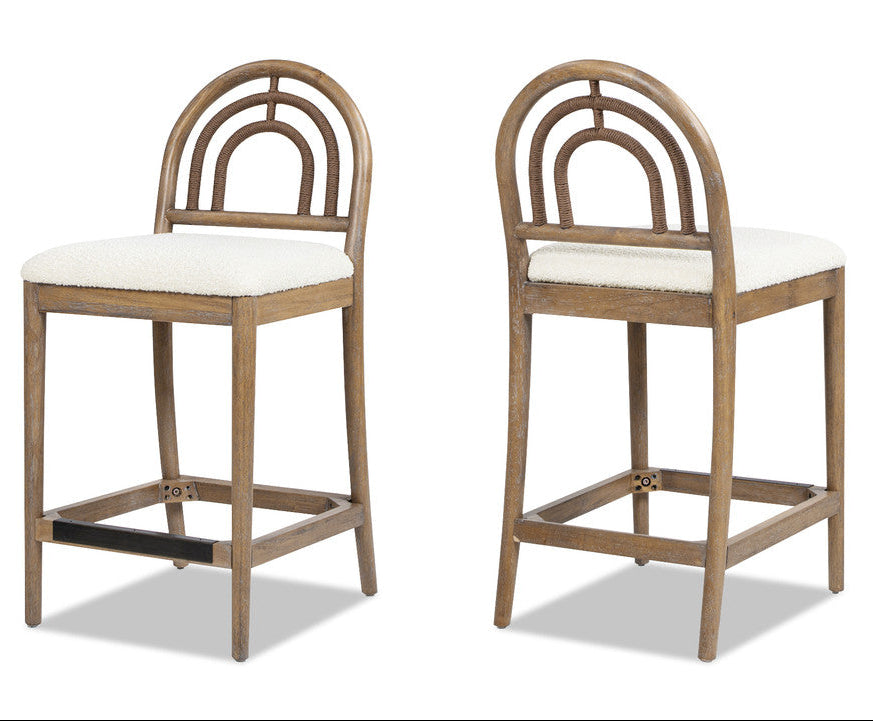 27" Upholstered Counter Stool with Arched Back Wood, Set of 2