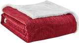 Homeessentials extra heavy and plush chevron braided king size microplush jacquard blanket with sherpa backing (108" x 90") - burgundy