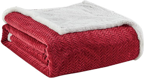Homeessentials extra heavy and plush chevron braided king size microplush jacquard blanket with sherpa backing (108" x 90") - burgundy